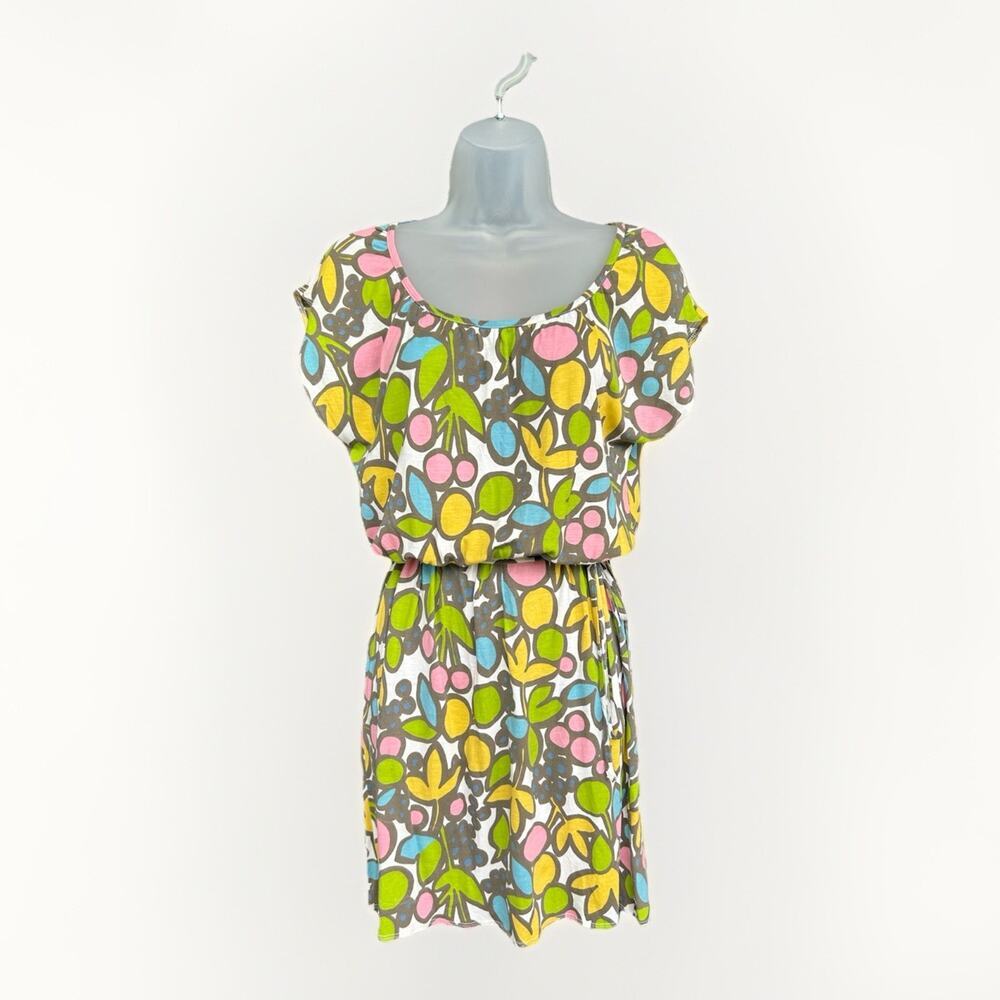 Boden Short Sleeve Jersey Dress Women's Size 4 Colorful Mod Tie Waist Casual
